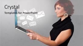  Presentation with nonverbal business communication - PPT theme having dollar euro pound yen - man holding laptop with business background and a  colored foreground