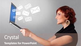  Presentation with business communication - Presentation theme consisting of dollar euro pound yen - man holding laptop with business background and a  colored foreground