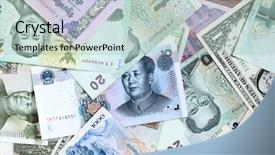  Presentation with banknotes - Cool new slide set with dollar euro yuan - money background - various banknotes backdrop and a mint green colored foreground