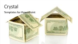  Presentation with white house roof - PPT theme enhanced with dollar houses isolated on white background and a white colored foreground