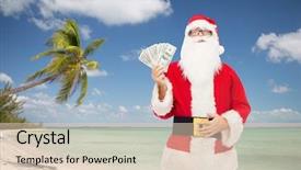  Presentation with tropical christmas - PPT theme having dollar money over tropical beach background and a  colored foreground