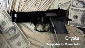  Presentation with black death - Amazing PPT theme having dollar notes and gun black backdrop and a gray colored foreground