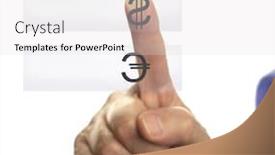  Presentation with finger point - Presentation theme with dollar or euro special soft and toned photo f x focus point on finger background and a light gray colored foreground