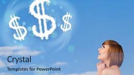  Presentation with golden dollar sign - Cool new theme with assortment of fresh baked bread on rustic wooden table background backdrop and a gray colored foreground