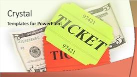  Presentation with coupon - Colorful slides enhanced with dollar sign coupon - colorful tickets with money isolated backdrop and a  colored foreground