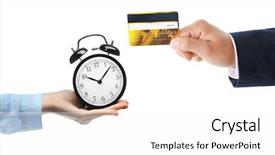  Presentation with credit card - Slide set having dollar signs - hand holding credit card isolated background and a white colored foreground