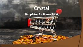  Presentation with money - PPT theme featuring dollar stores - shopping cart parked above money background and a dark gray colored foreground