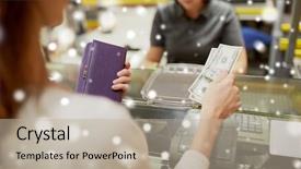  Presentation with consumerism - PPT layouts featuring dollar stores - shopping payment consumerism and people background and a mint green colored foreground