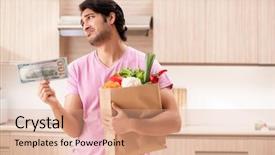  Presentation with man watching woman preparing vegetables - Amazing slides having dollar stores - young handsome man with vegetables backdrop and a  colored foreground