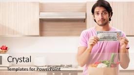  Presentation with man watching woman preparing vegetables - Beautiful PPT theme featuring dollar stores - young handsome man with vegetables backdrop and a  colored foreground