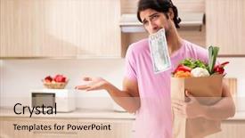  Presentation with vegetables - Beautiful PPT theme featuring dollar stores - young handsome man with vegetables backdrop and a  colored foreground