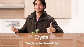  Presentation with vegetables - Colorful PPT theme enhanced with dollar stores - young handsome man with vegetables backdrop and a  colored foreground