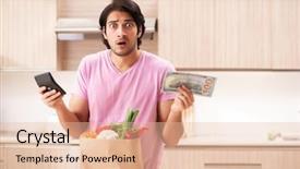  Presentation with man watching woman preparing vegetables - Audience pleasing presentation design consisting of dollar stores - young handsome man with vegetables backdrop and a  colored foreground