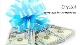  Presentation with blue - PPT theme enhanced with dollars and big blue bow background and a  colored foreground