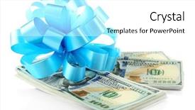  Presentation with five sided blue to white - Theme enhanced with dollars and big blue bow background and a  colored foreground