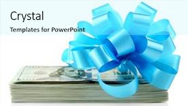  Presentation with five sided blue to white - Amazing PPT layouts having dollars and big blue bow backdrop and a  colored foreground