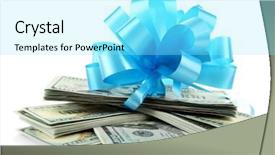  Presentation with blue - PPT theme consisting of dollars and big blue bow background and a  colored foreground