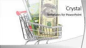  Presentation with shopping trolley - Beautiful PPT theme featuring dollars and euro cash in shopping trolley isolated on white backdrop and a white colored foreground