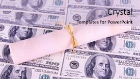  Presentation with cost - Presentation theme with university diploma on dollars background cost of education conceptual photo background and a light blue colored foreground