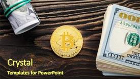  Presentation with bitcoin - Audience pleasing slide set consisting of dollars close up electronic crypto backdrop and a wine colored foreground