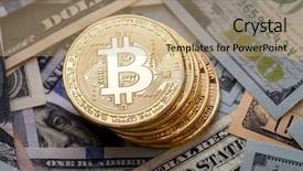  Presentation with bitcoin - PPT theme enhanced with dollars close up electronic crypto background and a coral colored foreground