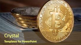  Presentation with money bitcoin crypto currency gold - Theme featuring dollars close up electronic crypto background and a tawny brown colored foreground