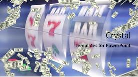  Presentation with slot machine - PPT layouts featuring raining numbers - dollars falling against blurred image background and a light blue colored foreground