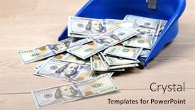  Presentation with garbage - Cool new PPT layouts with dollars in garbage scoop on wooden floor background backdrop and a lemonade colored foreground