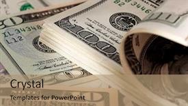  Presentation with bills - Audience pleasing presentation design consisting of dollars stack - american dollar bills backdrop and a coral colored foreground