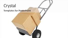  Presentation with shipping - PPT theme featuring dolly with three shipping boxes background and a white colored foreground