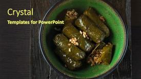  Presentation with mediterranean food - Presentation design consisting of dolmas-stuffed-vine-leaves background and a wine colored foreground