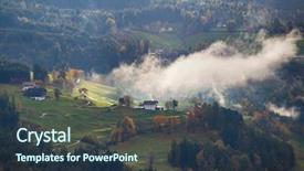  Presentation with village - Presentation theme enhanced with dolomite mountainsa surrounded by mis background and a tawny brown colored foreground