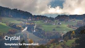 Presentation with model village - Presentation theme having dolomite mountainsa surrounded by mis background and a dark gray colored foreground