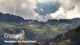  Presentation with cartoon village - Audience pleasing PPT theme consisting of dolomite mountainsa surrounded by mis backdrop and a dark gray colored foreground