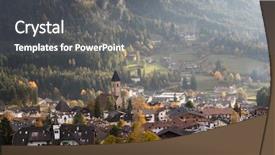  Presentation with model village - PPT theme enhanced with dolomite mountainsa surrounded by mis background and a gray colored foreground