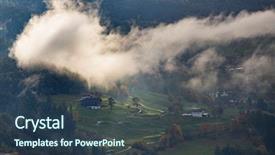  Presentation with village - Slides with dolomite mountainsa surrounded by mis background and a tawny brown colored foreground