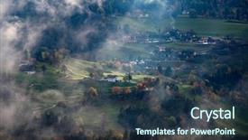  Presentation with village - Audience pleasing slides consisting of dolomite mountainsa surrounded by mis backdrop and a tawny brown colored foreground