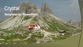  Presentation with refuge - Cool new PPT theme with refugge - landscape in the dolomites backdrop and a gray colored foreground