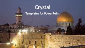  Presentation with rock - Theme having ancient western wall jerusalem - dome of the rock background and a ocean colored foreground