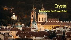  Presentation with church camp - Colorful presentation enhanced with domes - prague skyline rooftop view backdrop and a wine colored foreground