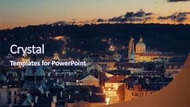  Presentation with church dove - Slide set with domes - prague skyline rooftop view background and a navy blue colored foreground