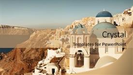  Presentation with church blue - PPT theme with domes - santorini skyline with blue dome background and a coral colored foreground