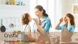  Presentation with healthy food - Cool new slide deck with domestic helper - healthy food at home happy backdrop and a coral colored foreground