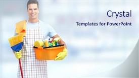  Presentation with cleaning service - Cool new theme with domestic housekeeping service man janitor backdrop and a sky blue colored foreground