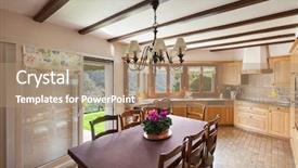  Presentation with dining table - Slide set enhanced with domestic kitchen of a classical background and a coral colored foreground