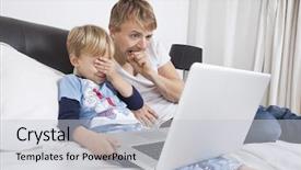  Presentation with scary movie - Presentation design having domestic terrorism - father and son watching scary background and a light gray colored foreground