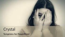  Presentation with teen girl - Slide deck featuring domestic terrorism - frightened teen girl looks background and a mint green colored foreground