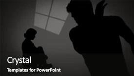  Presentation with silhouette of man worship - Audience pleasing presentation design consisting of domestic terrorism - unhappy redhead businesswoman sitting backdrop and a  colored foreground
