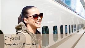  Presentation with train railway - Colorful PPT theme enhanced with domestic-tourism-travel-and-people backdrop and a coral colored foreground