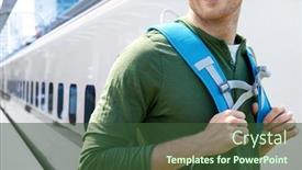  Presentation with train railway - Cool new presentation with domestic-tourism-travel-and-people backdrop and a tawny brown colored foreground